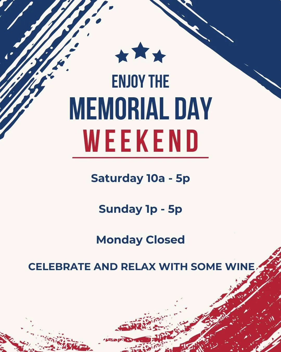 This Memorial Day weekend, we remember with gratitude the men and women who made the ultimate sacrifice in service to our nation.

Shadow Springs Vineyard will be open:
Saturday: 10AM&ndash;5PM
Sunday: 1PM&ndash;5PM
Monday: Closed

Join us this weeke