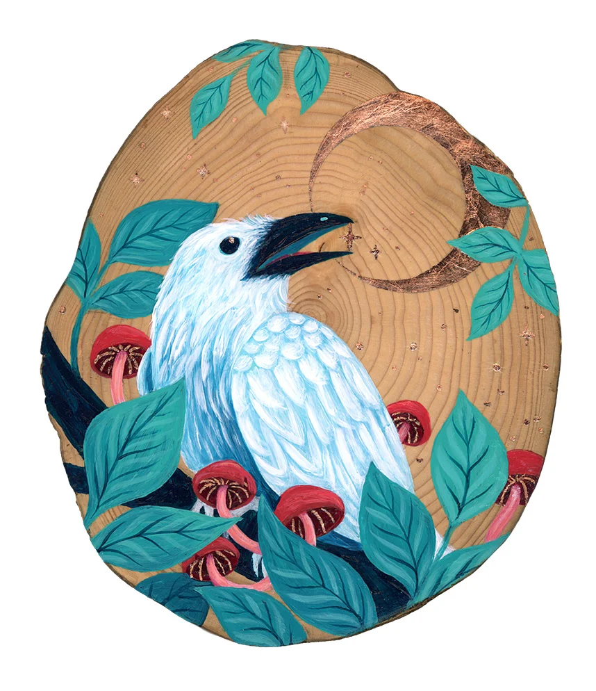 White Raven on Wood