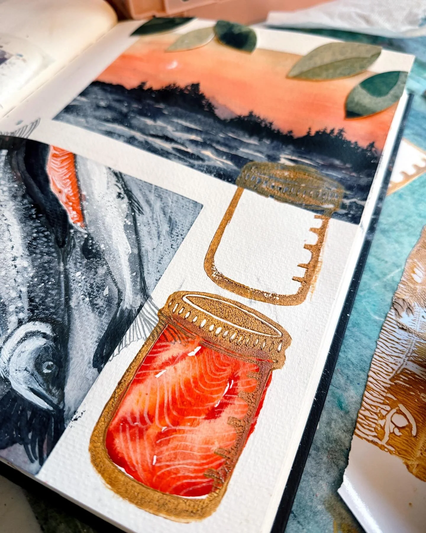Playing around with golden summer memory: saltwater days and buggy nights, salmon scales stuck to your skin like glitter and berry stained fingers and adventures preserved in stacks of jars ready for the winter. Colors and smells and laughter and sto