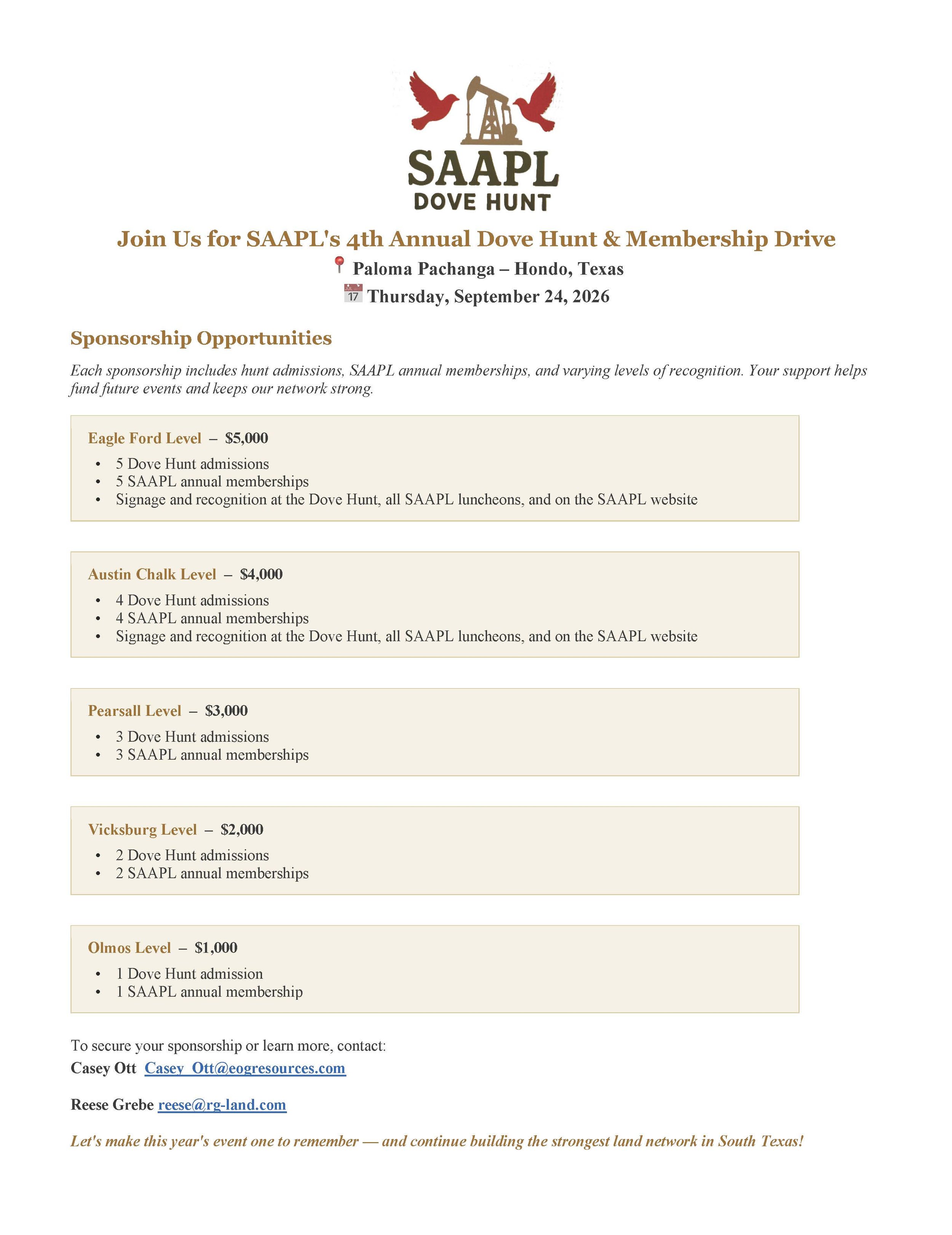 SAAPL DOVE HUNT & MEMBERSHIP DRIVE
