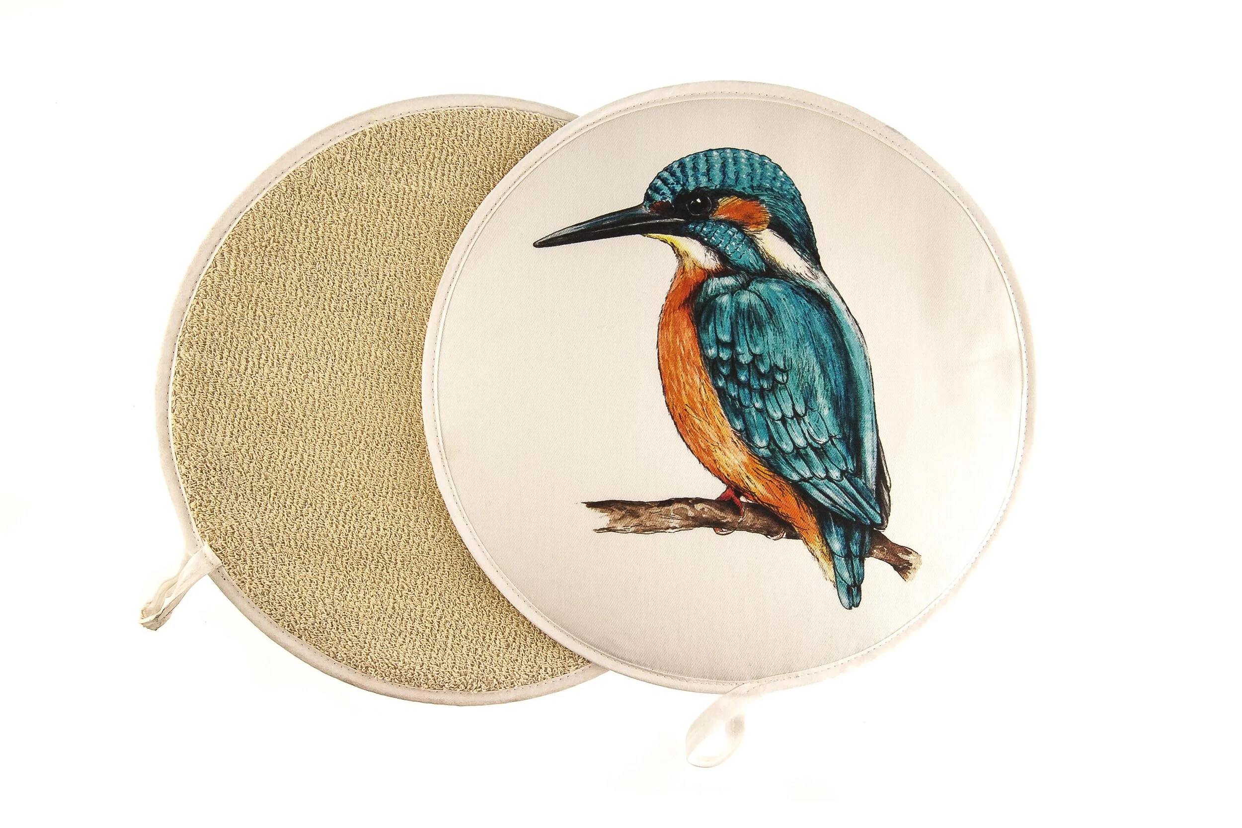 Hob Cover (Chefs' Pad) for Aga - Sitting Kingfisher (White)