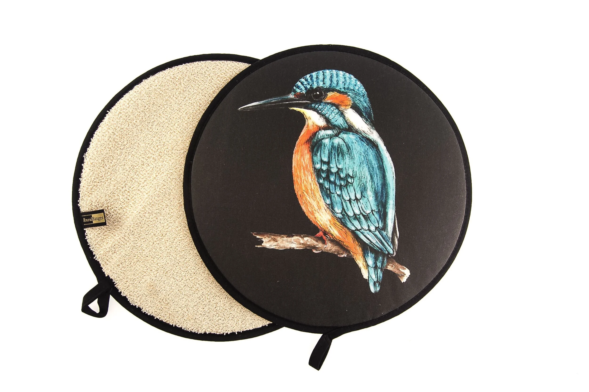Hob Cover (Chefs' Pad) for Aga - Sitting Kingfisher (Black)