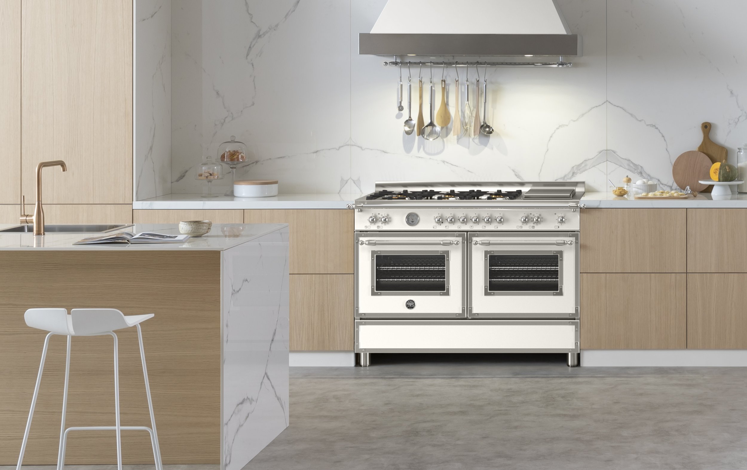 White and Gold Kitchen with Bertazzoni Range - Contemporary - Kitchen