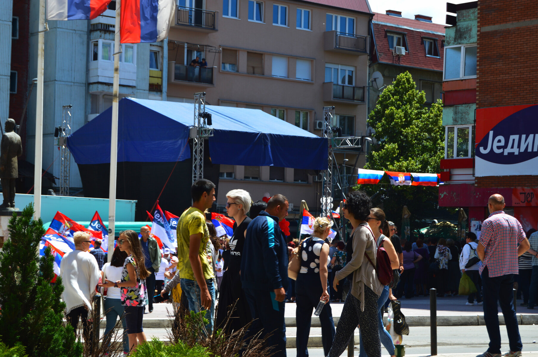 Kosovar Serbs gather at an election rally for Srpska Lista, the Belgrade-backed, pro-Serbia political party.