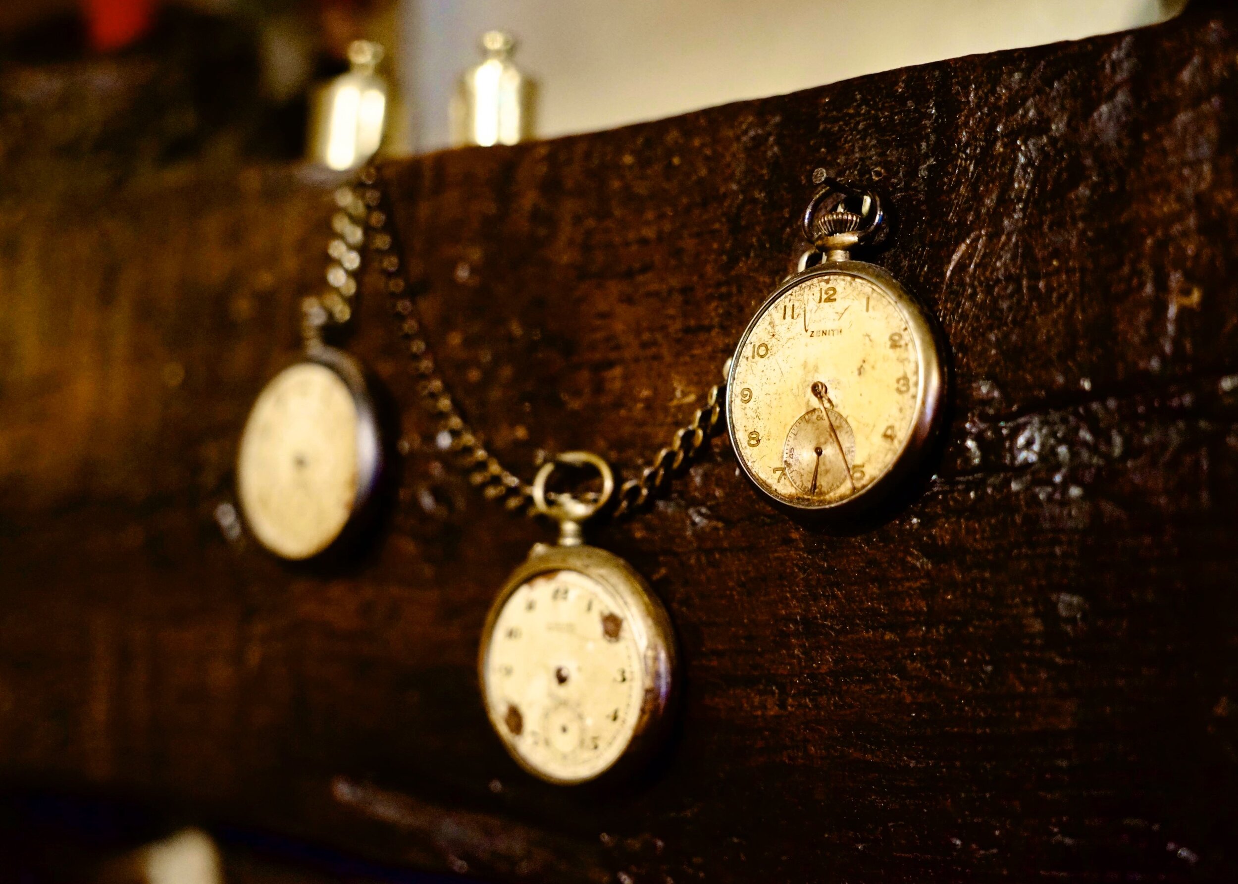  Pocket watches worn by Suzette’s grandfather during World War I. Suzette’s farmhouse is ornamented with many family artifacts, including this set of her grandfather’s pocket watches, which now adorns her mantle.  