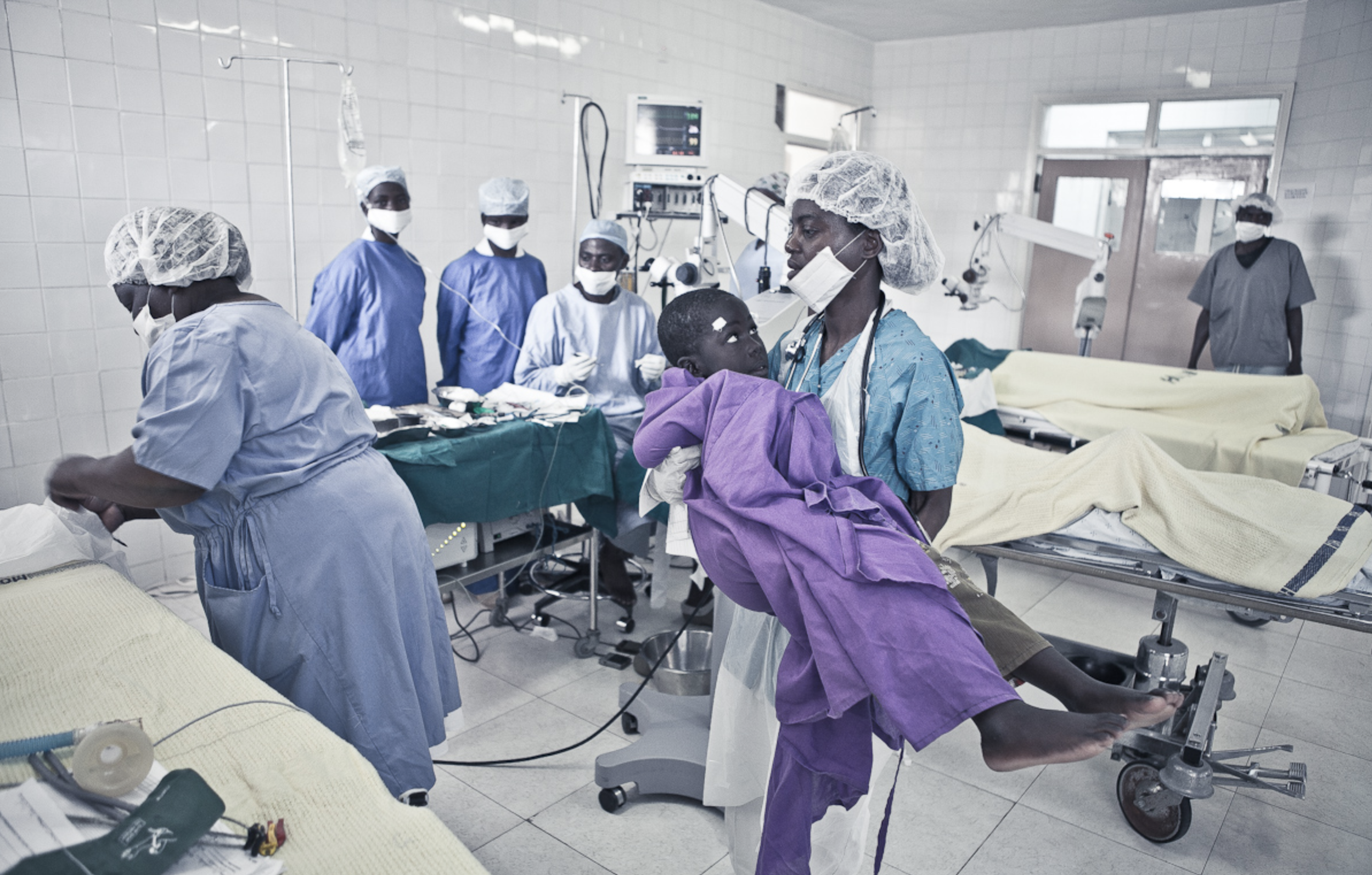  A young patient being prepped for eye cataract surgery 