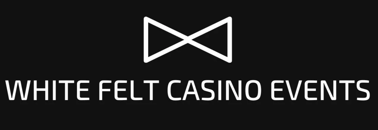 Logo for White Felt Casino Events with a stylized bowtie symbol above the text.