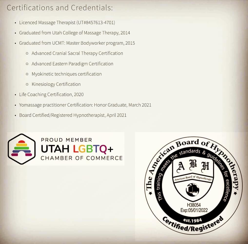 Credentials. 
Continuing education is SO important to me. I'm excited to add 2 more to the list this summer, any guesses what they are? 🙌

&bull;

&bull;

&bull;
#lgbtqcommerce #hypnotherapist #boardcertifiedhypnotherapist #certifiedhypnotherapist #