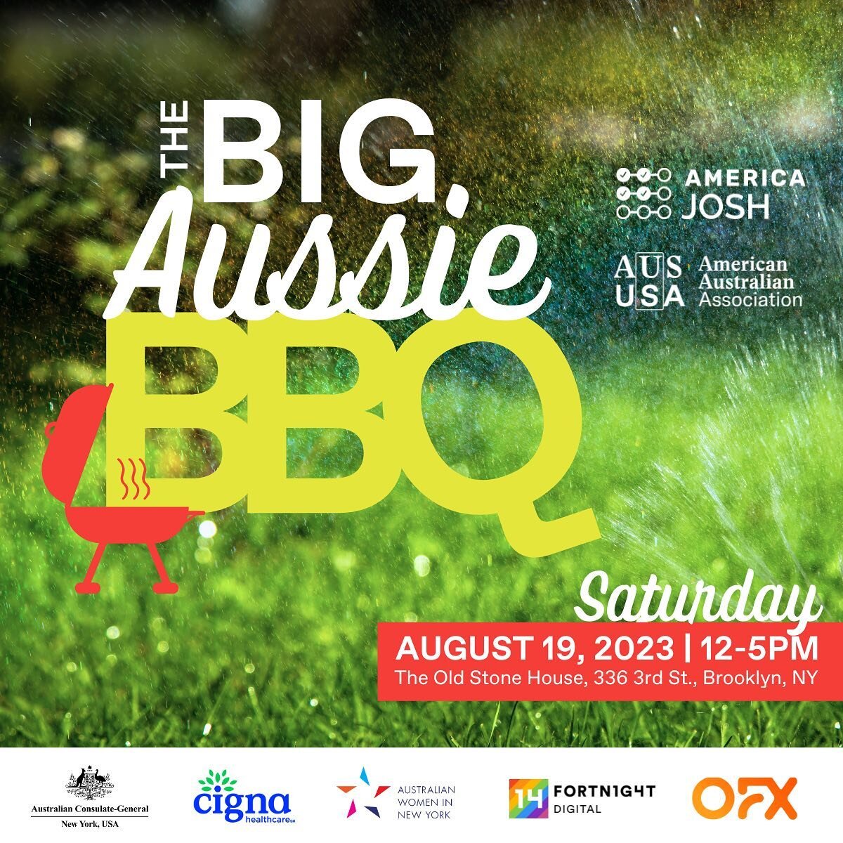 The Big Aussie BBQ is here again! 🌭🏏🩴☀️
 
Join @americajosh &amp; @_aaausa on Saturday August 19th from 12pm-5pm for a jam-packed day of FUN. Get your hands on an Aussie snag or two before you take to the field for backyard sports &amp; games. Bri