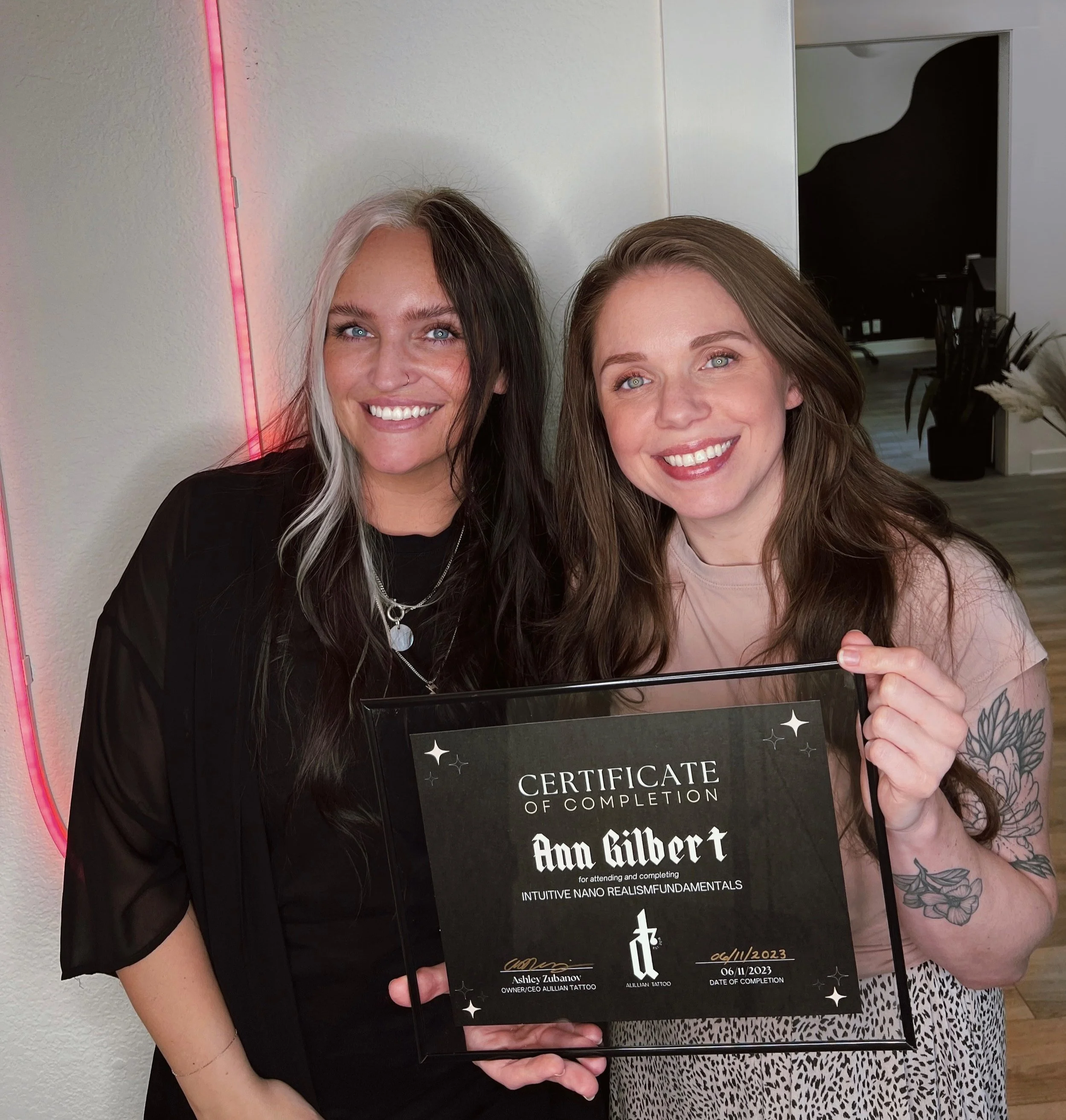 Nano brow permanent makeup training certificate and student