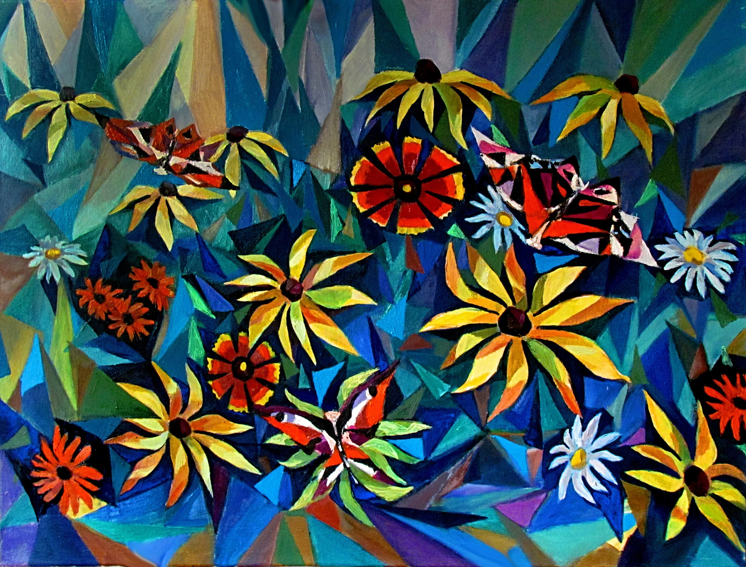 Flowers and Butterflies. oil, canvas, 24"X32"