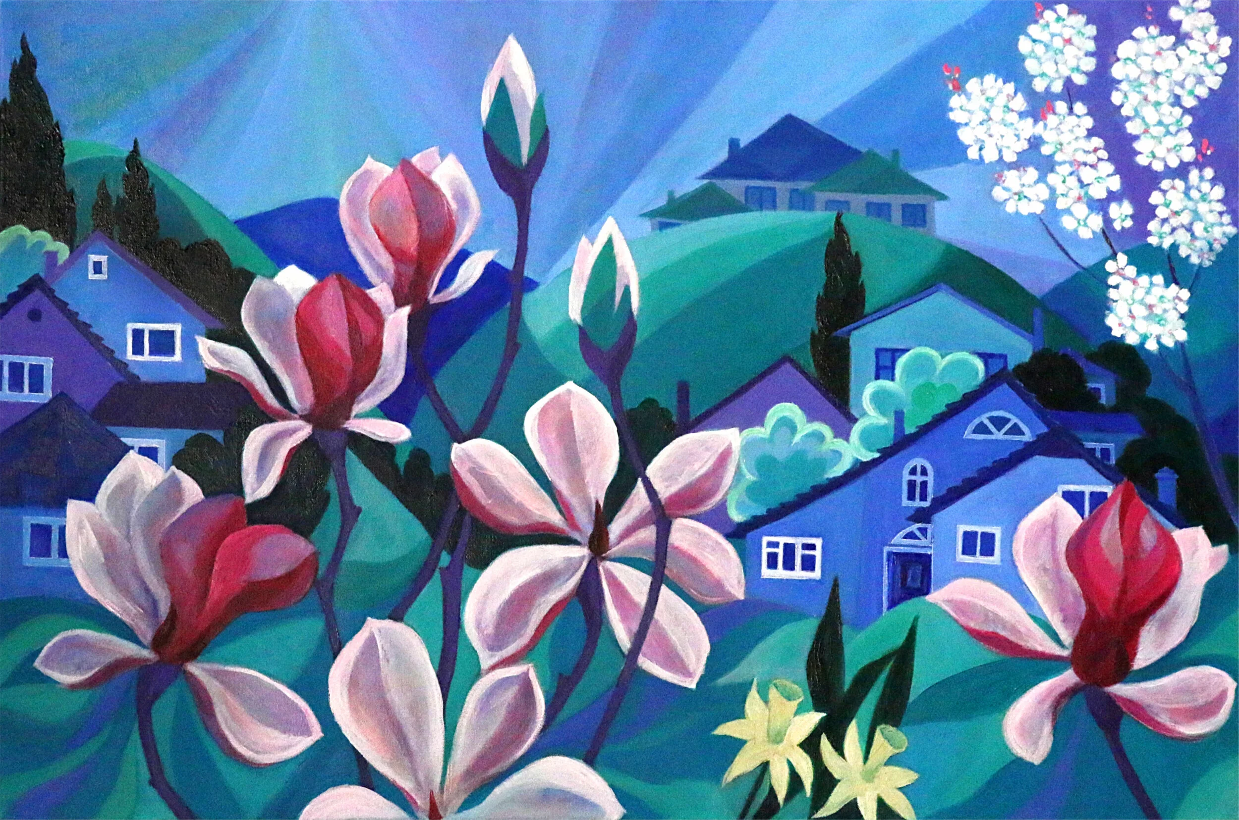 THE SPRING IN CASTRO VALLEY./MAGNOLIAS/ 24X36 oil, canvas