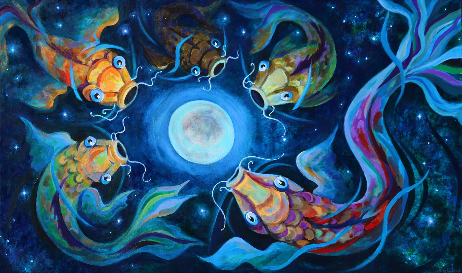 Golden Koi Fish, acrylic/canvas, 36X60