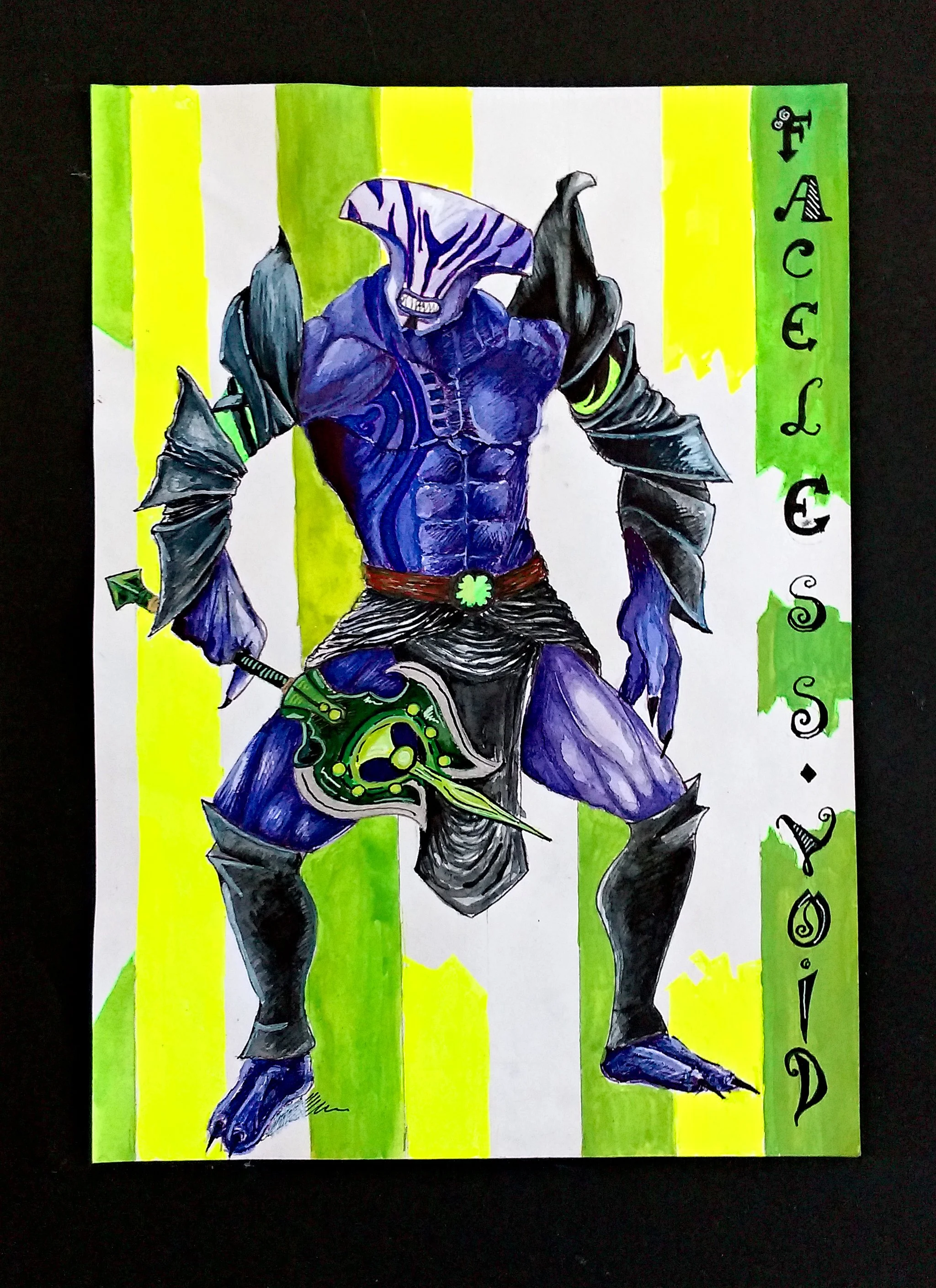 Faceless Void, Hero from Dota 2 (colored markers, watercolor, colored pens)