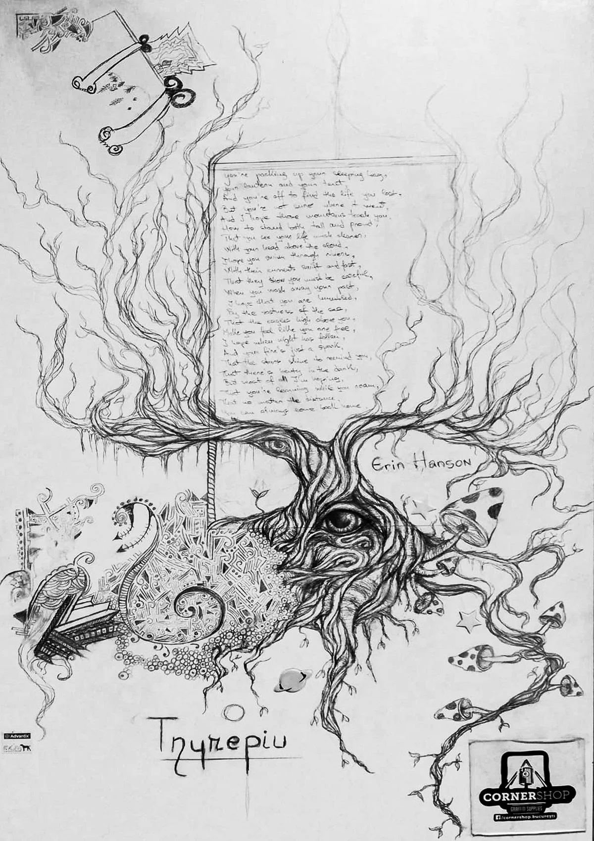 IGDRASIL - The tree of life on a Dresser Door (graphite pencil)