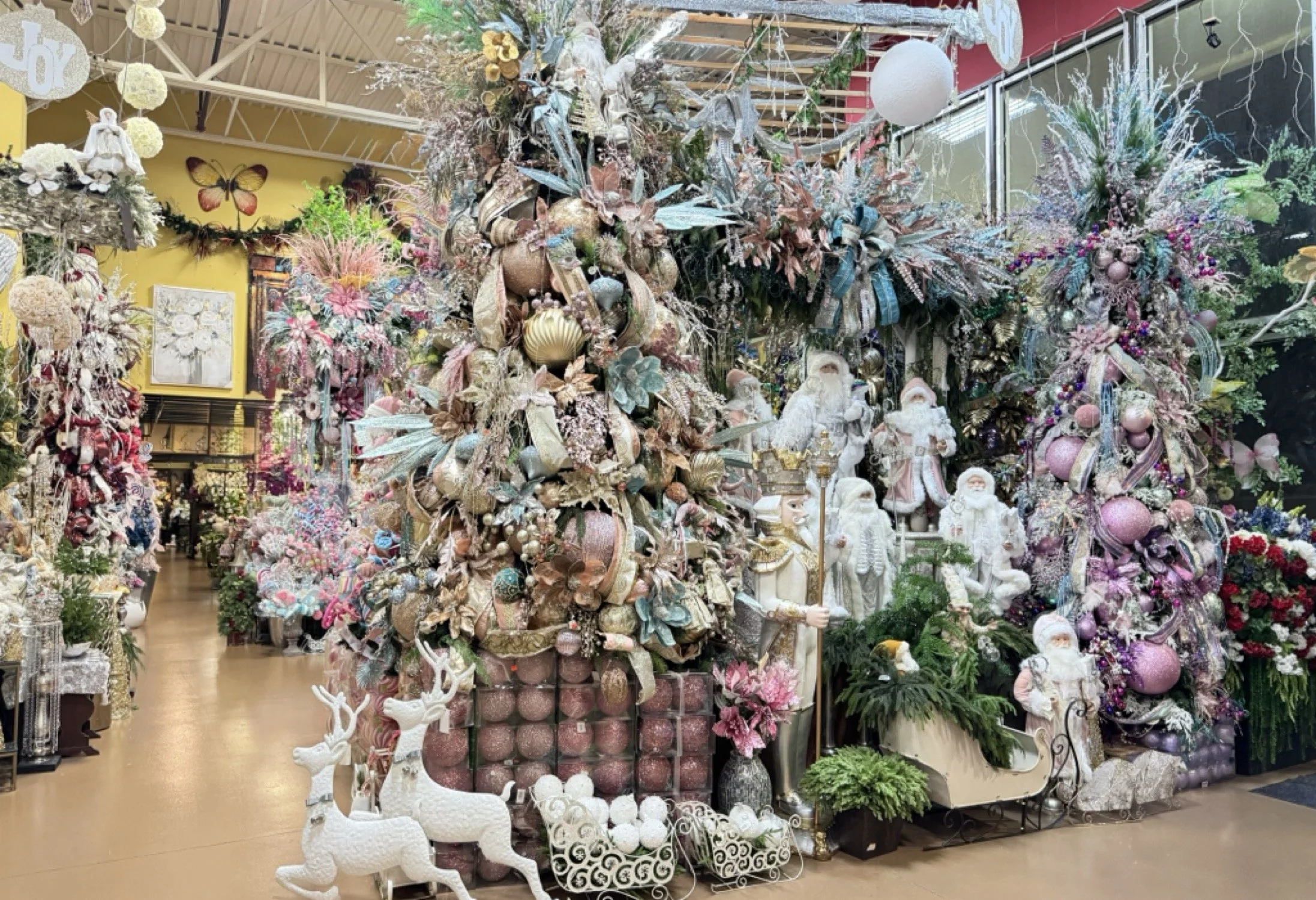 Blush and pastel Christmas tree with rose gold ornaments and iridescent picks