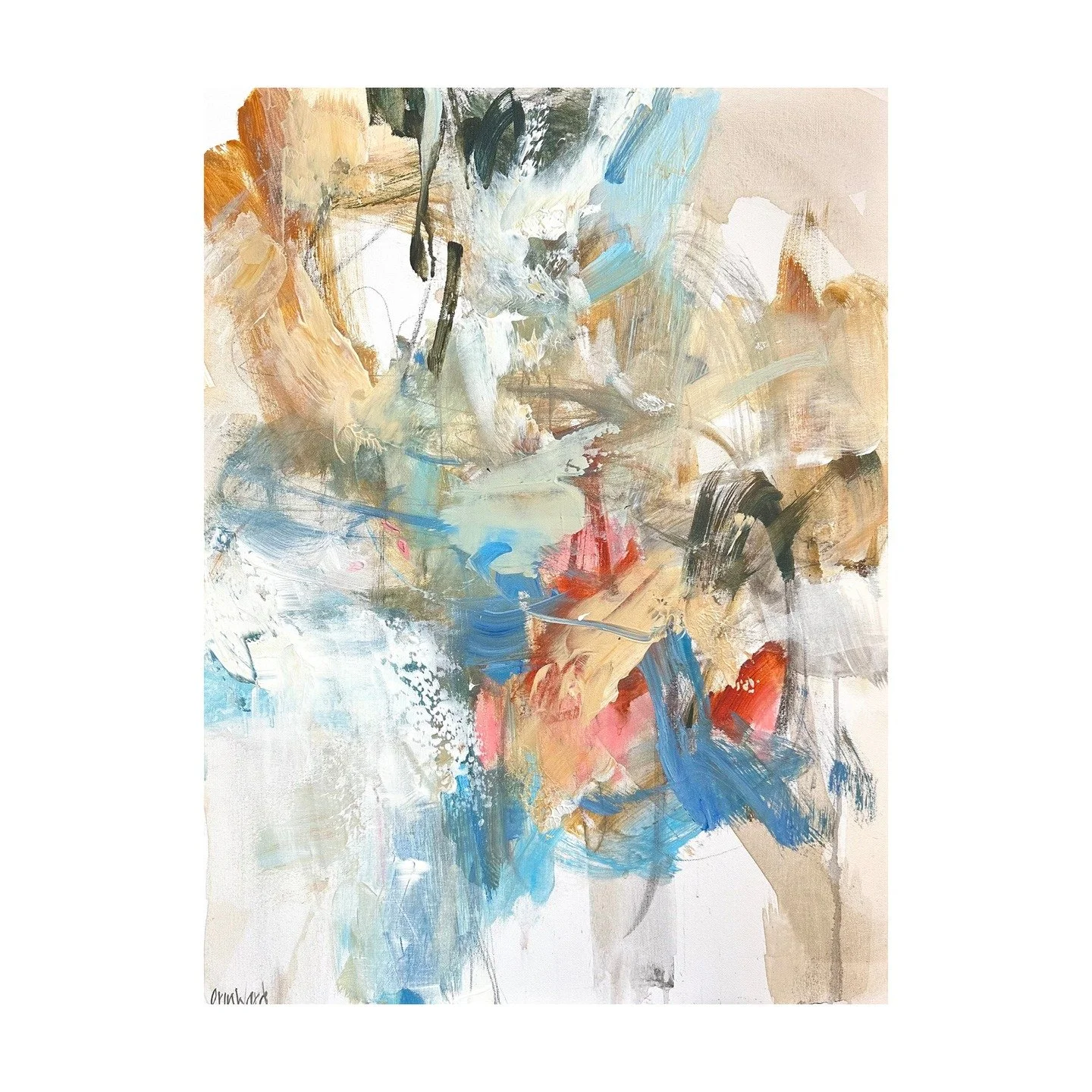 'Whirlwind' 

60x79.5cm
Mixed media on canvas

Expressing emotions through colours and mark making. 
Layers of colours and marks with a brightness and space signalling growth and a return to lighter days. 

Available to purchase direct from my studio