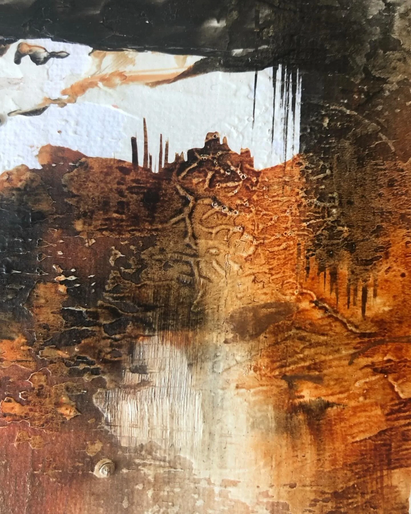 In The Studio : &lsquo;Autumn&rsquo;, mixed media on archival paper. Fresher weather, cooler evenings. Leaves slowly showing their best colours, rich, deep and shimmering. This new piece is currently available. DM me for further details and delivery.