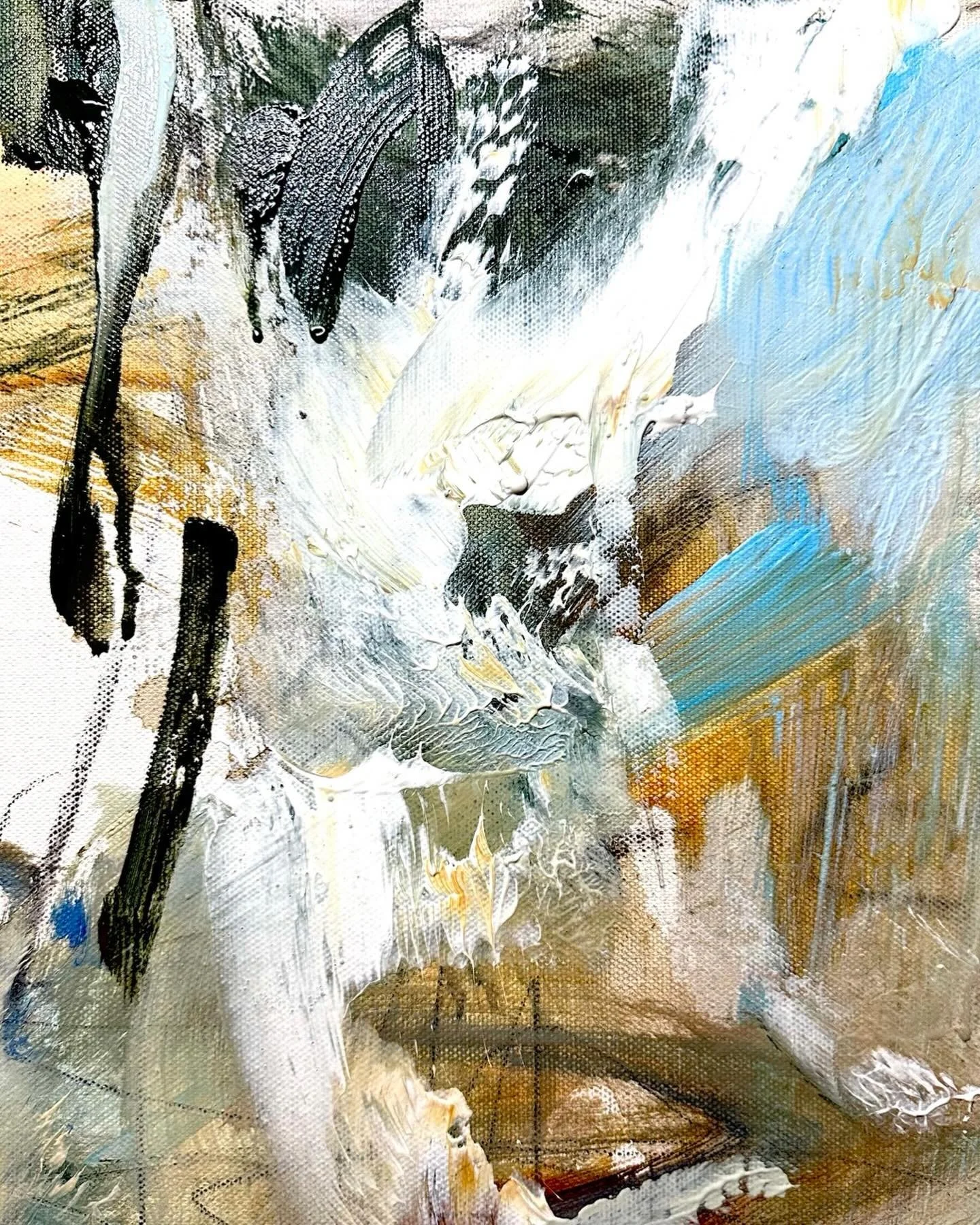 In The Studio : Detail of WIP. Love the colours and energy in this one. Will share the finished piece soon.  #studiolife #erinwardartist #contemporaryart #contemporaryabstractlandscape #artforinteriors