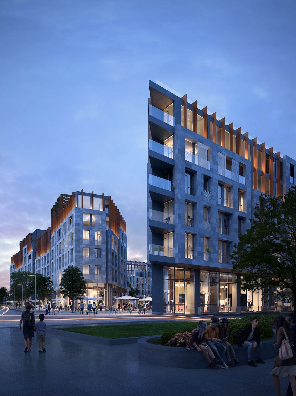 Architectural 3D visualization - Exterior dusk view