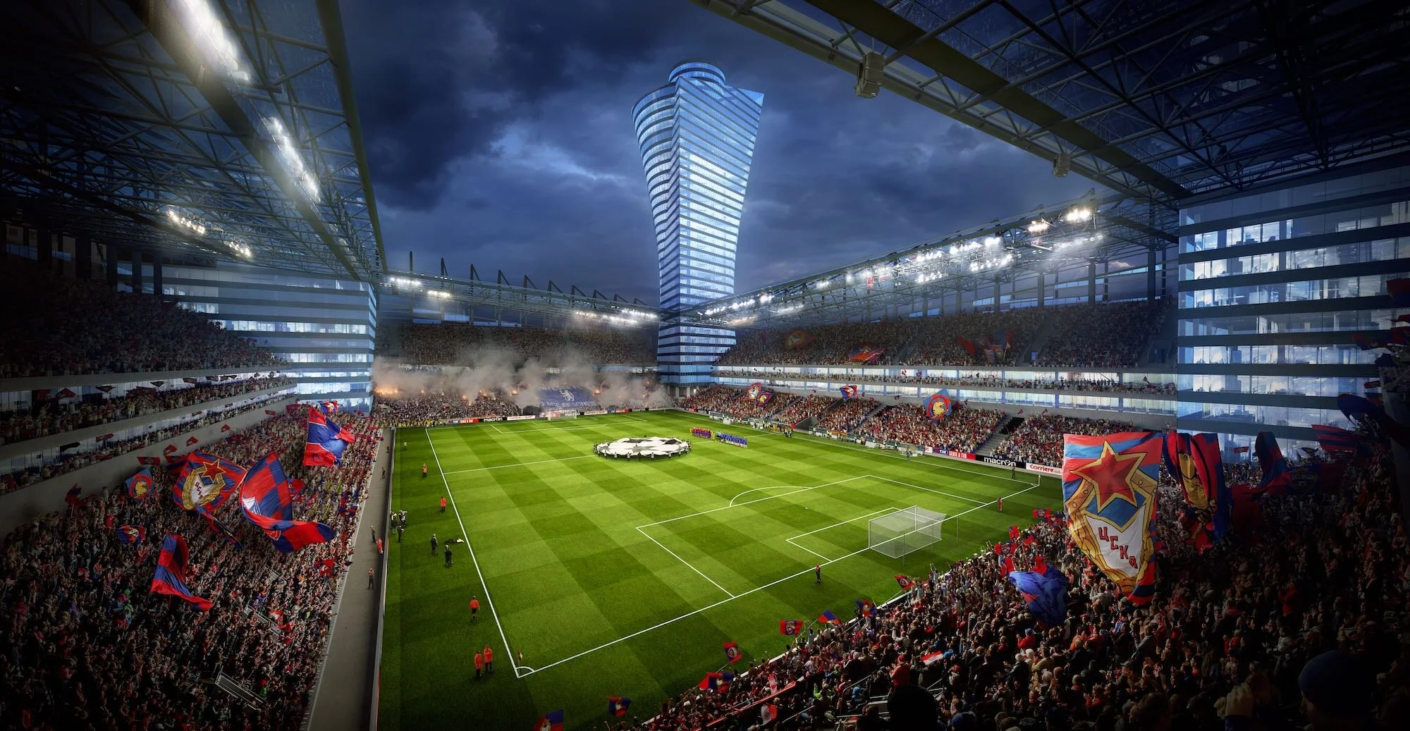Football stadium 3D rendering from fan sector