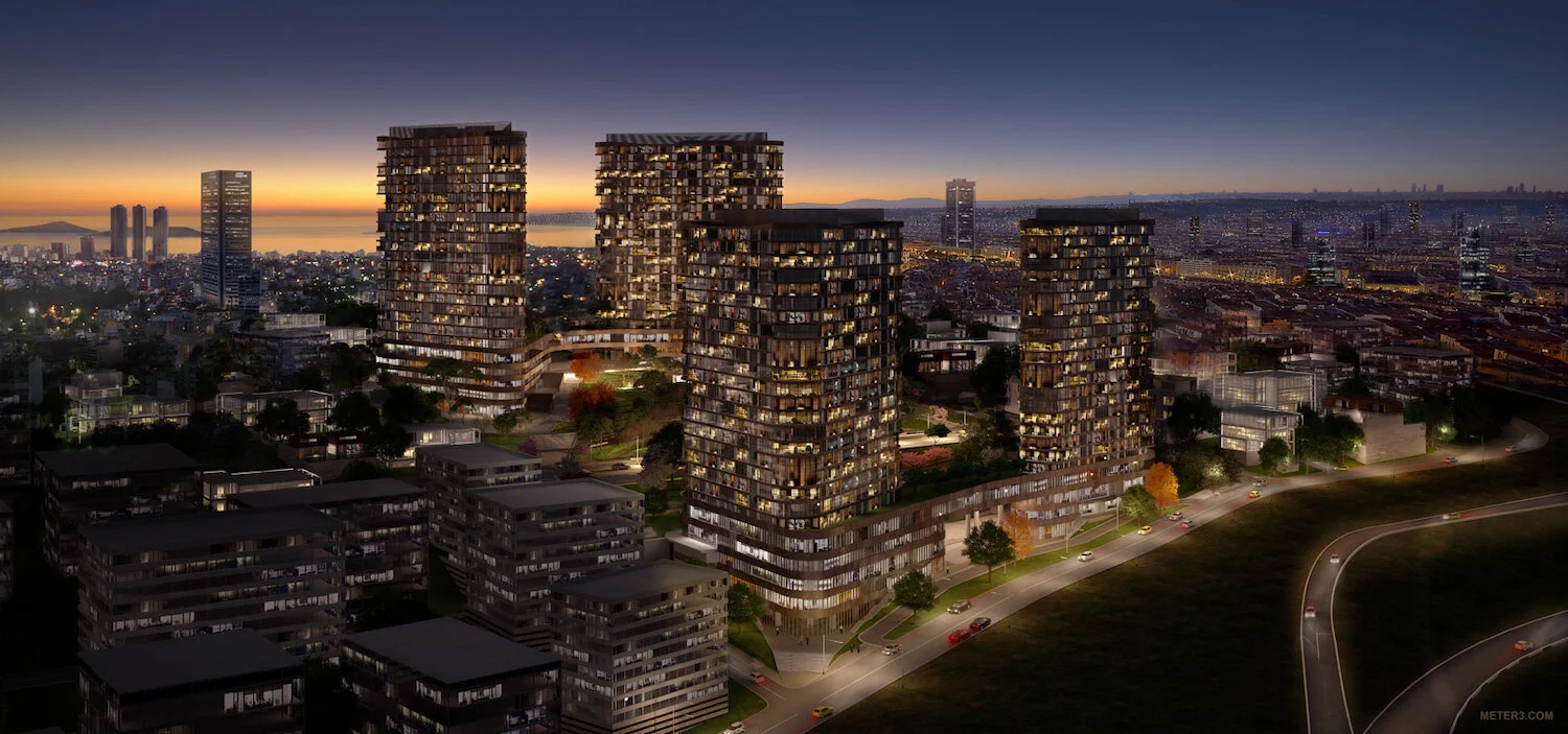 Evening 3D render - City night view