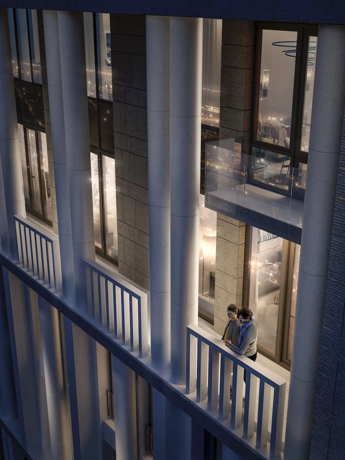 Classic balcony exterior view (3d rendering) at night