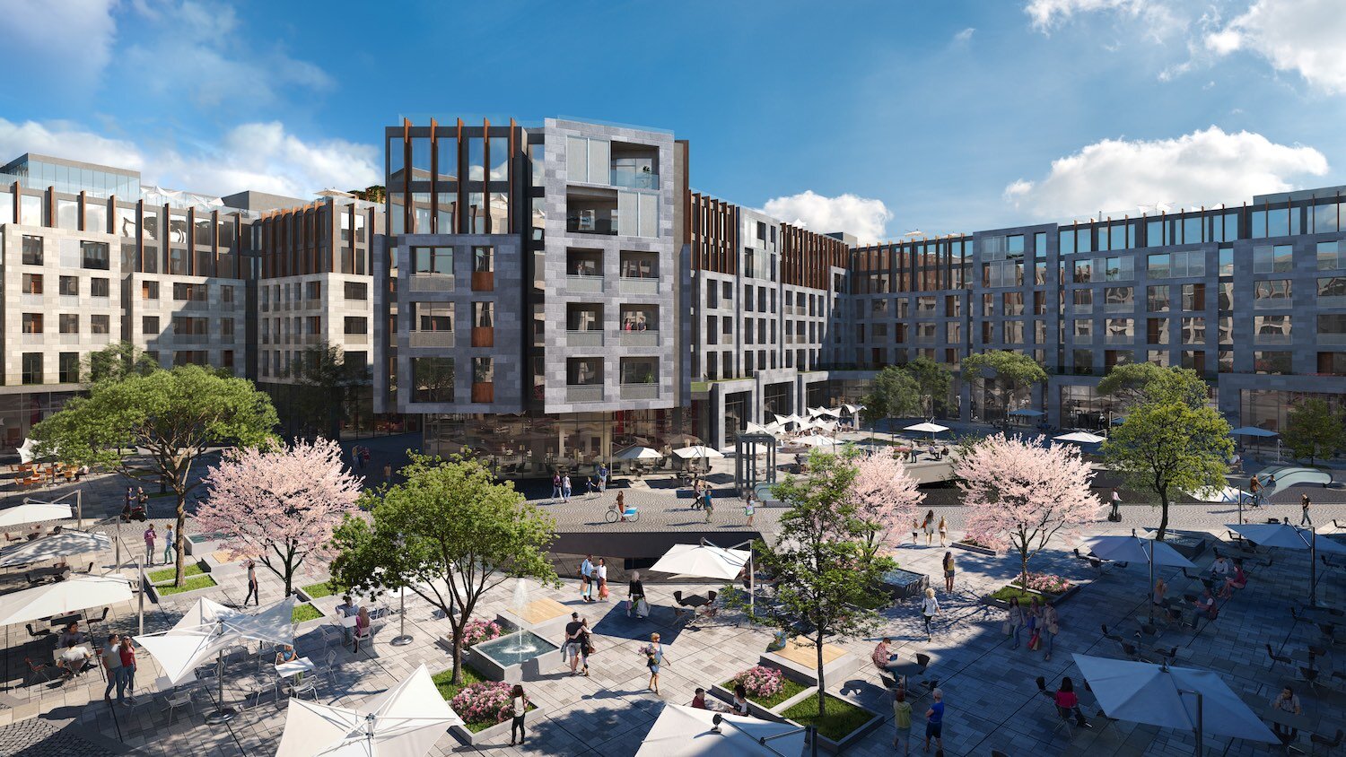 Courtyard exterior 3D rendering with greenery