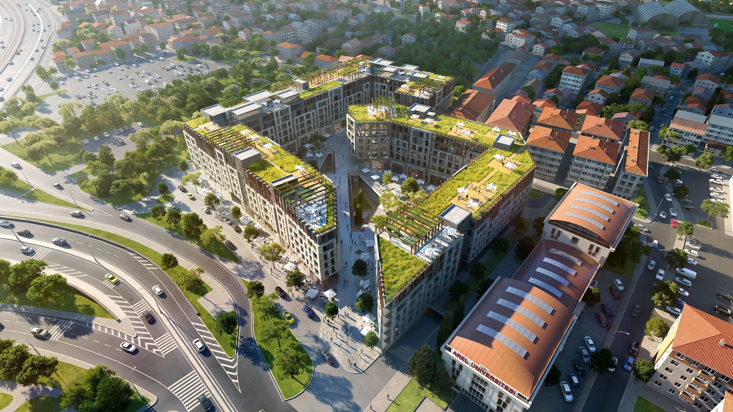 Aerial exterior 3D visualization - city view