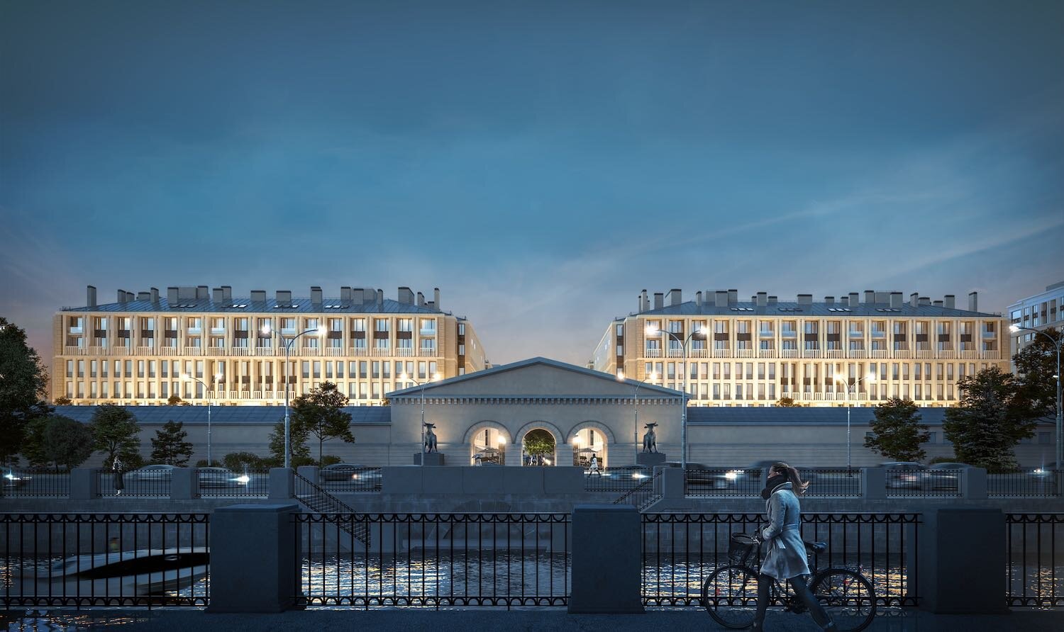 Architectural 3D visualization at night (3ds max, corona, v-ray)