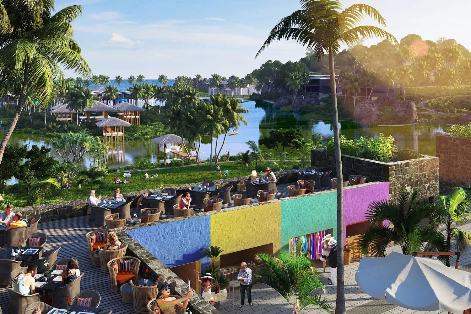 Open air cafe in tropics – Architectural 3d rendering