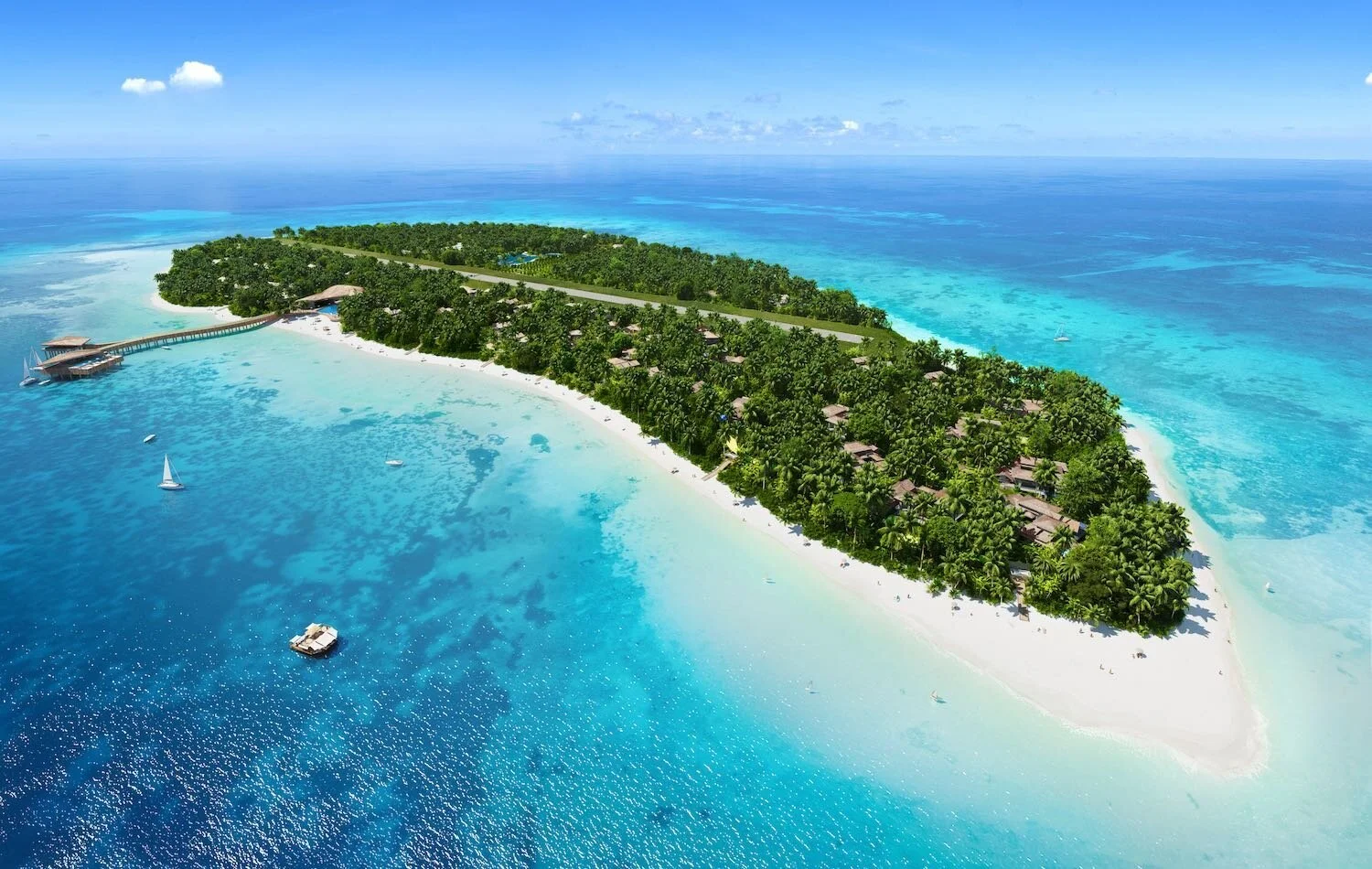 Tropical island surrounded by ocean – 3D visualization