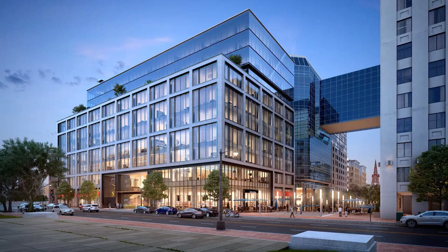 Office building dusk 3D visualization