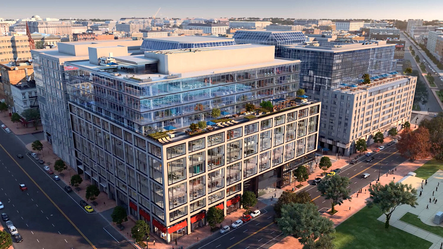 Office building aerial – Architectural 3D visualization