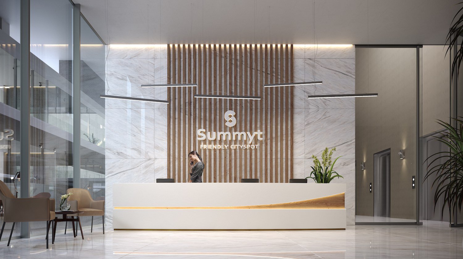 Office reception desk with marble countertop