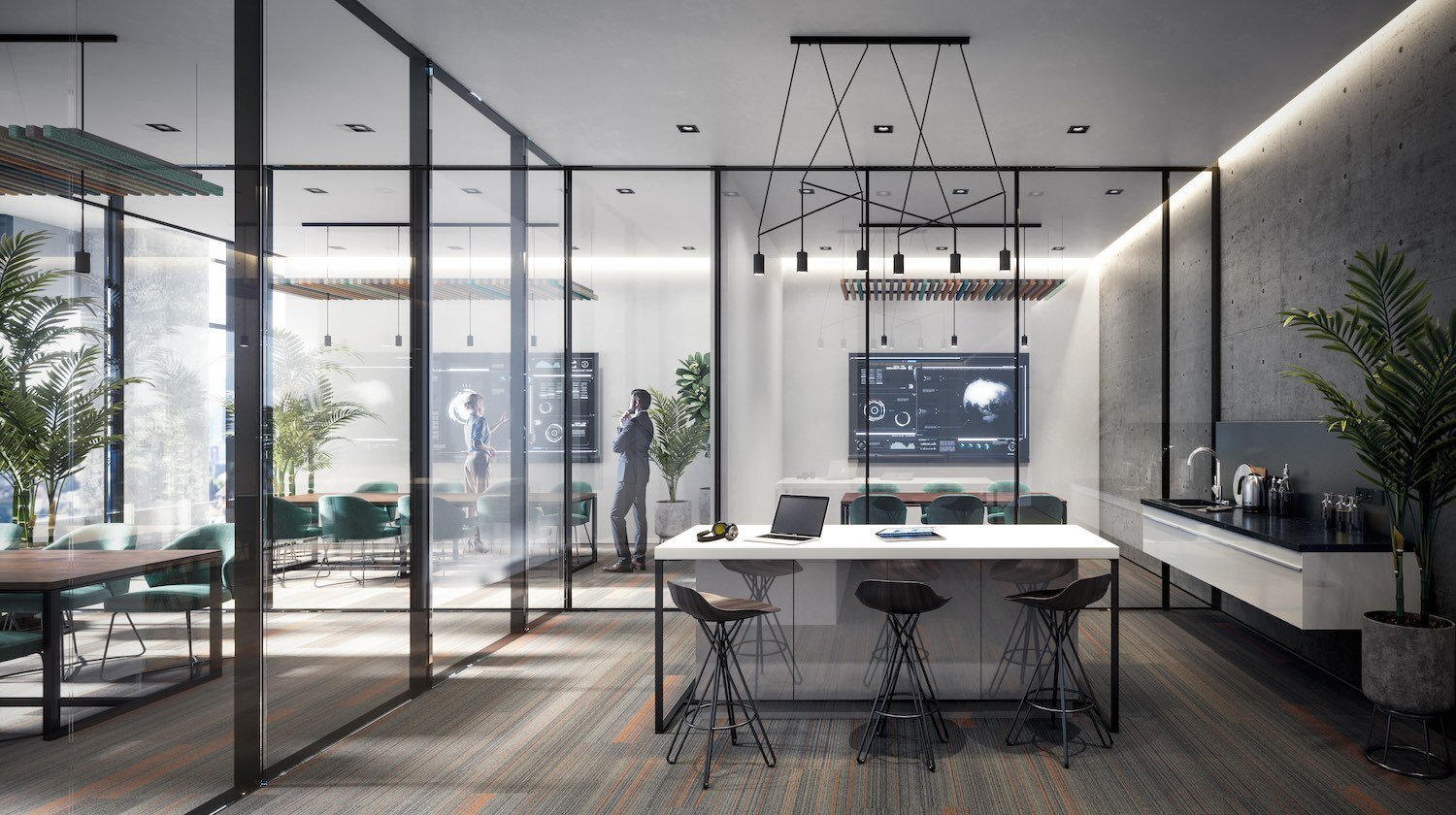 Hi-tech office interior design and rendering