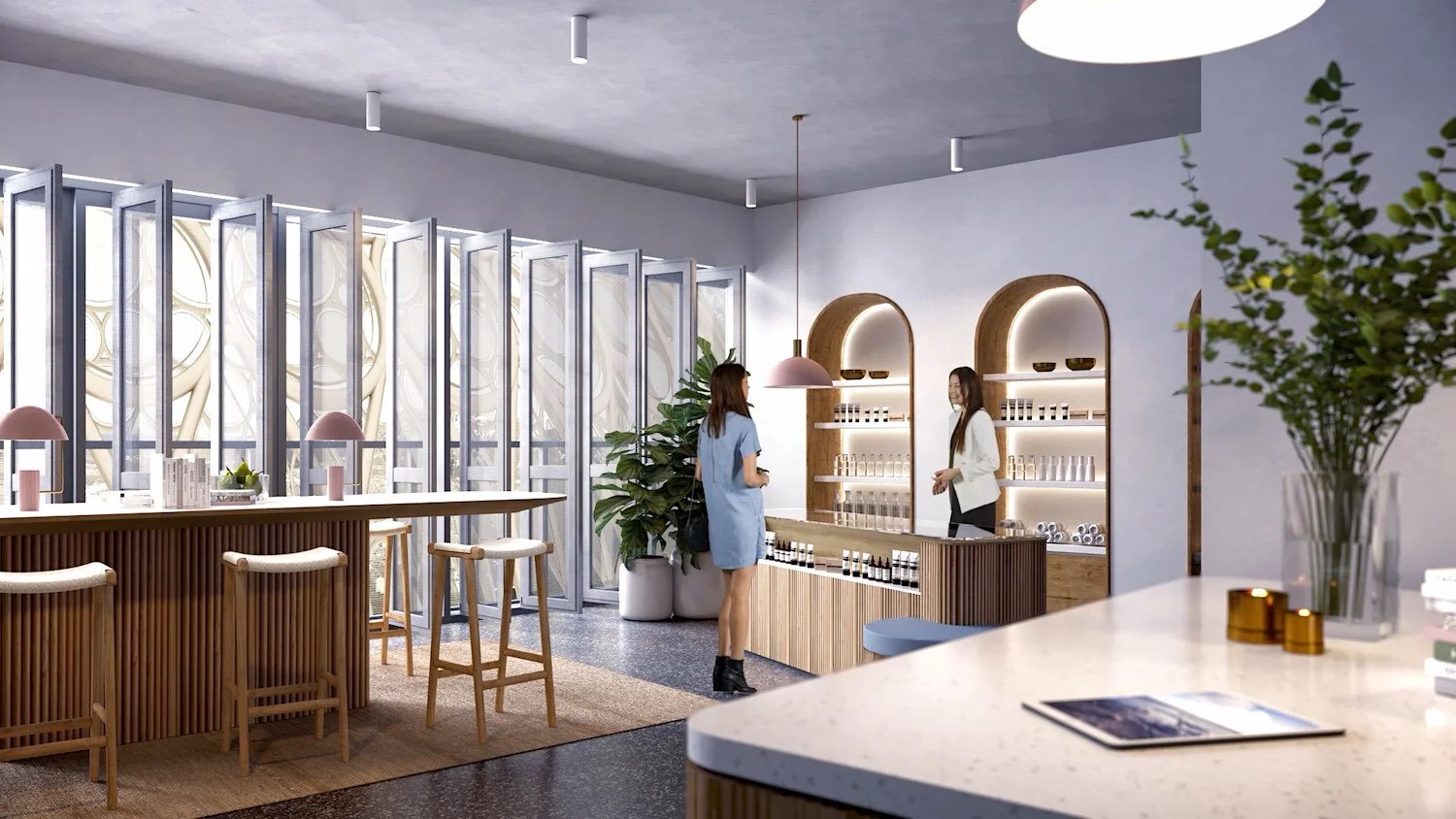 Hotel reception desk 3d rendering