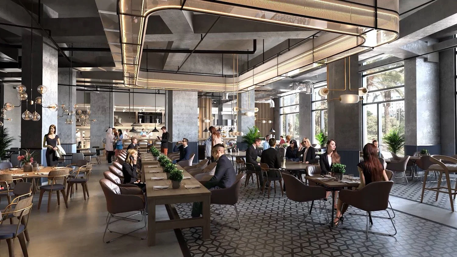 Contemporary restaurant interior 3D rendering and interior design
