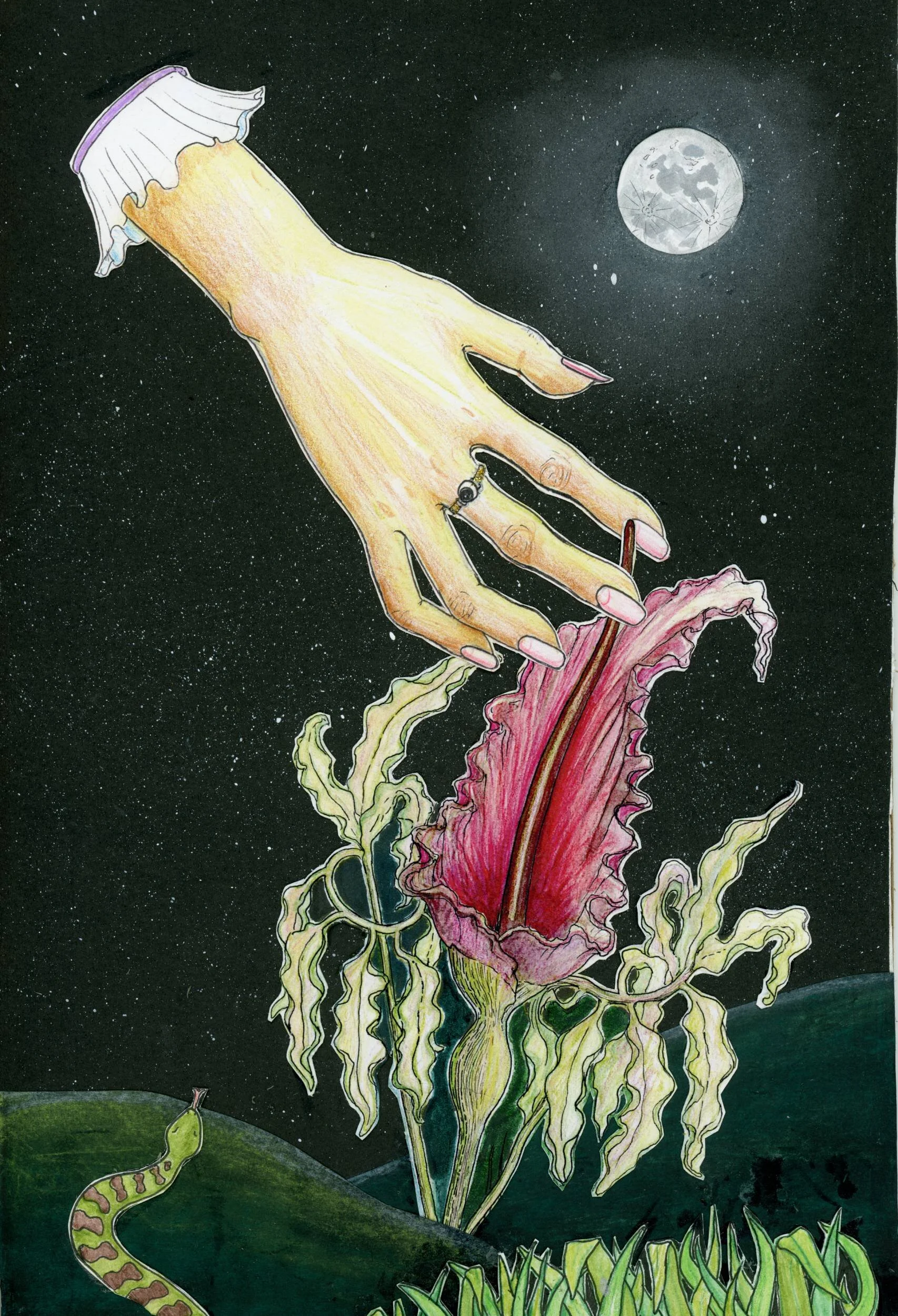 hand with voodoo lily 1 (SOLD)