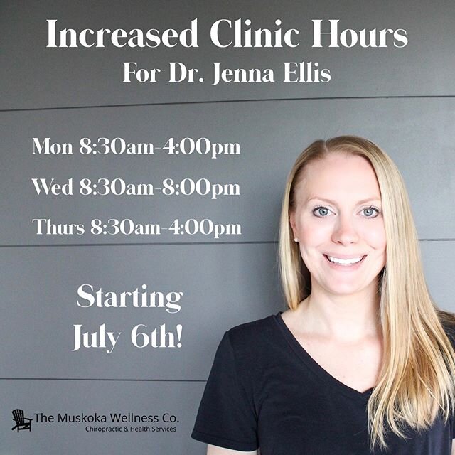 We have exciting news! Dr. Jenna is increasing her clinic hours again! Her new hours will begin July 6th and online booking is now again available. Priority will be given to anyone on her wait list!