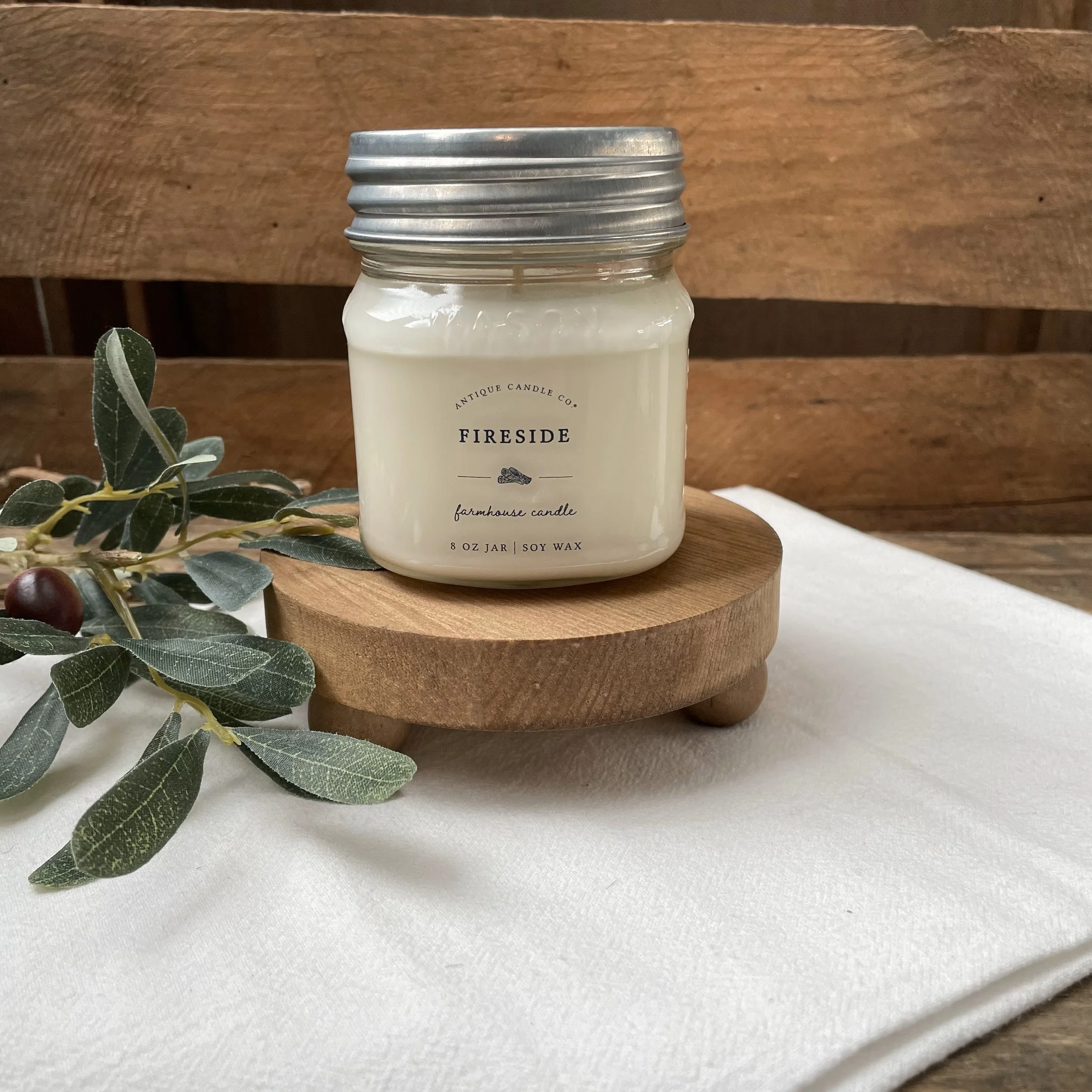 Antique Candle Mini Wooden Riser with Antique Candle Fireside Soy Candle