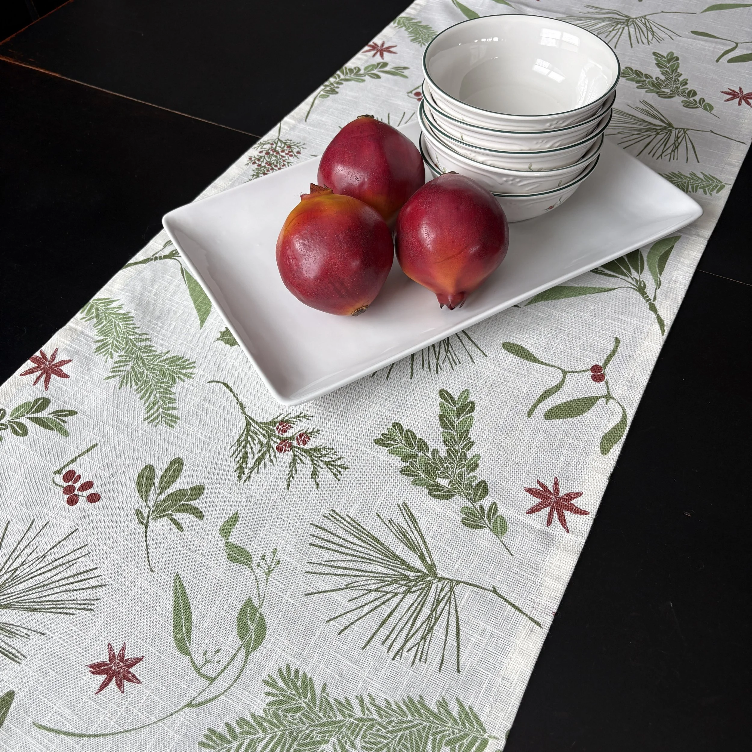June + December Boughs + Berries Organic Cotton Table Runner