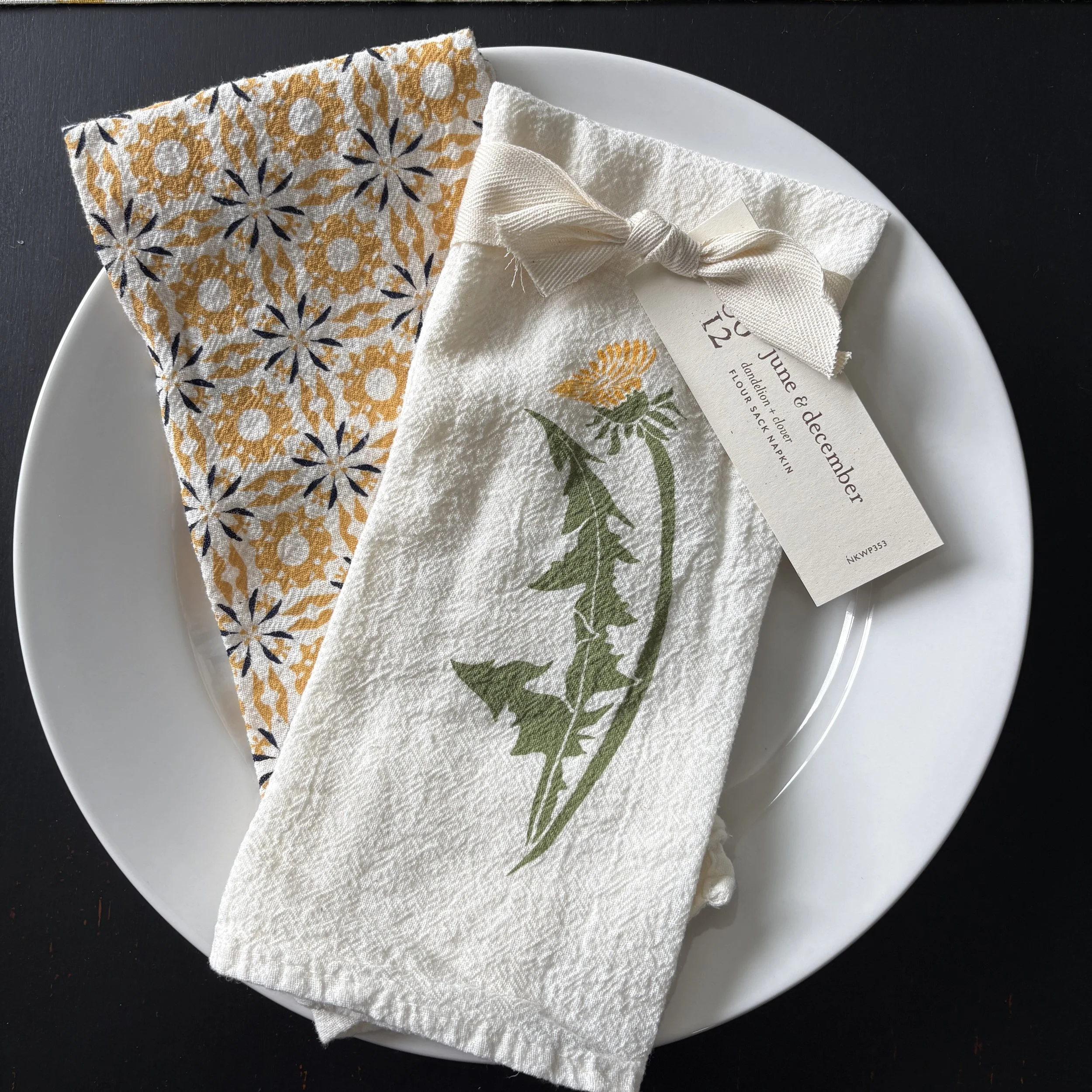 Dandelion Clover Cotton Napkin with Tangerine Woodblock Chicory Cotton Napkin.JPG
