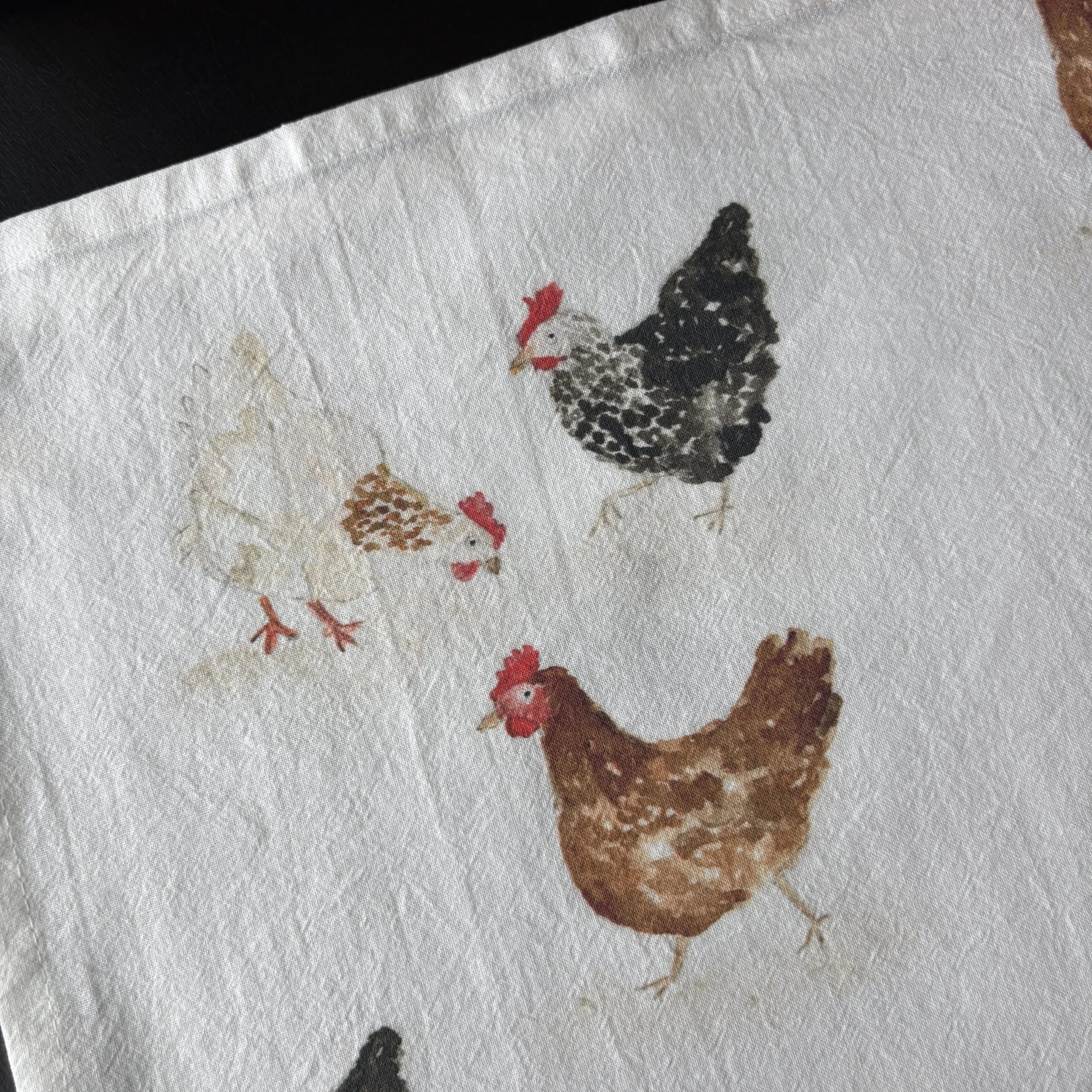 Emily Lex Chickens Cotton Tea Towel Detail