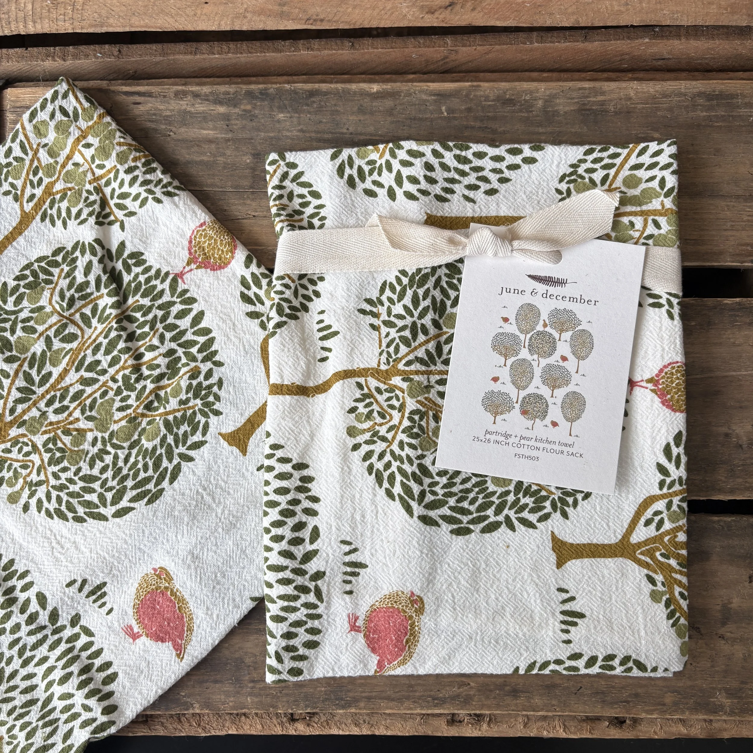 Partridge Pear Cotton Tea Towel 2.JPG
