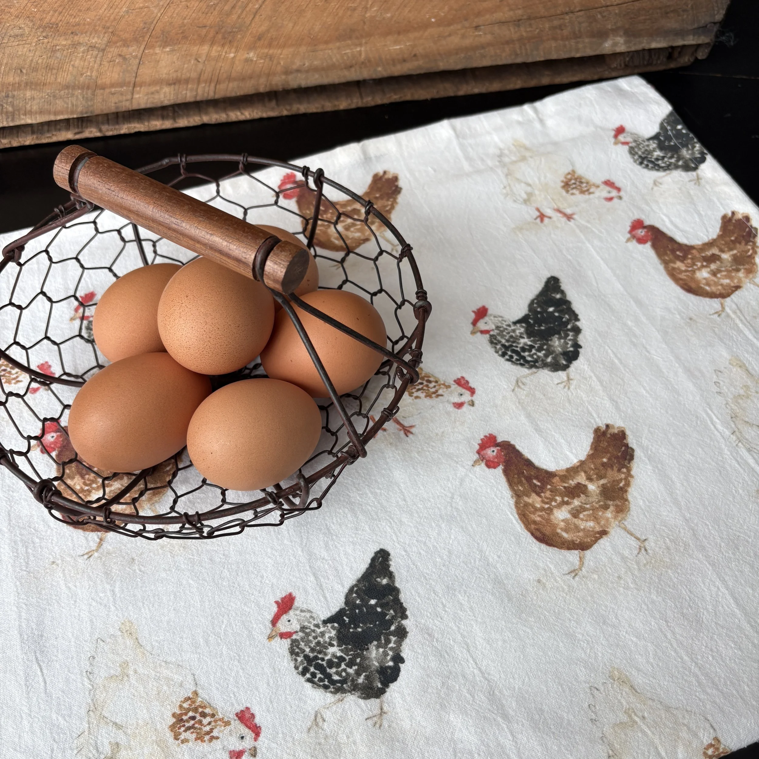 Chickens Cotton Tea Towel with Eggs.JPG