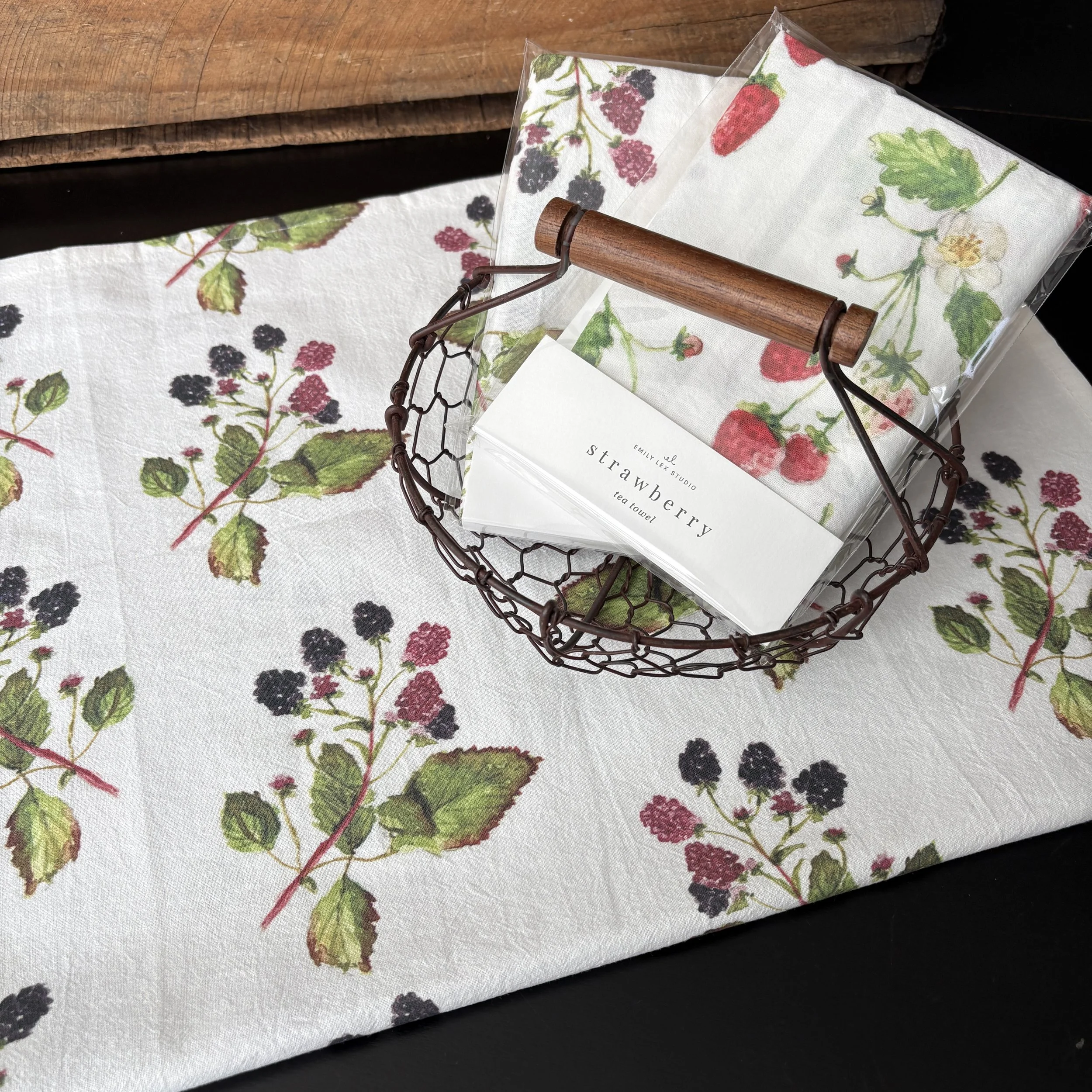 Blackberry Cotton Tea Towel with Basket.JPG