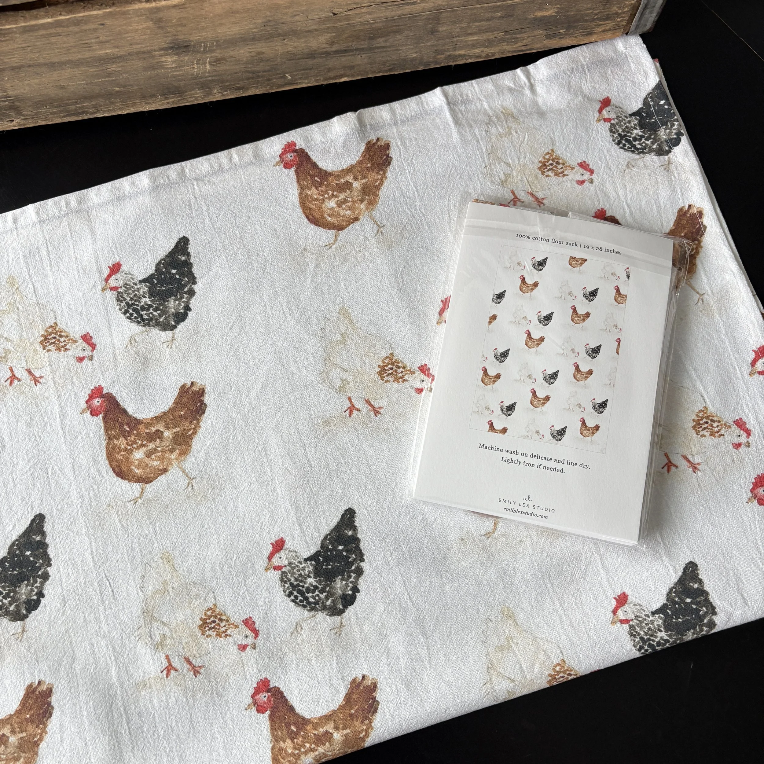 Emily Lex Chickens Cotton Tea Towel Back
