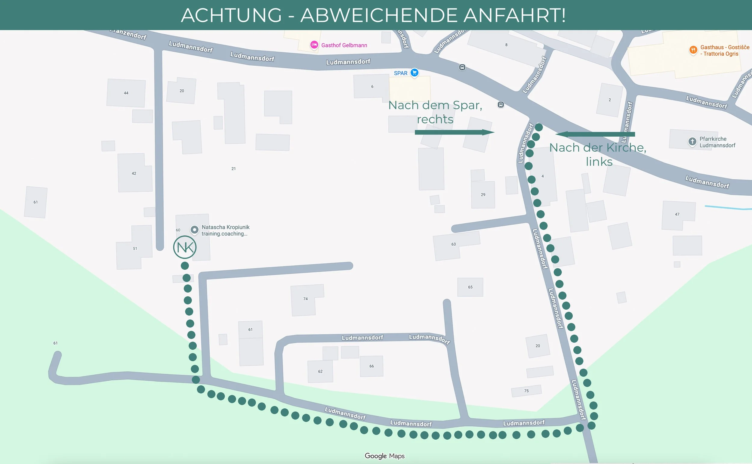 Achtung - abweichende Anfahrt