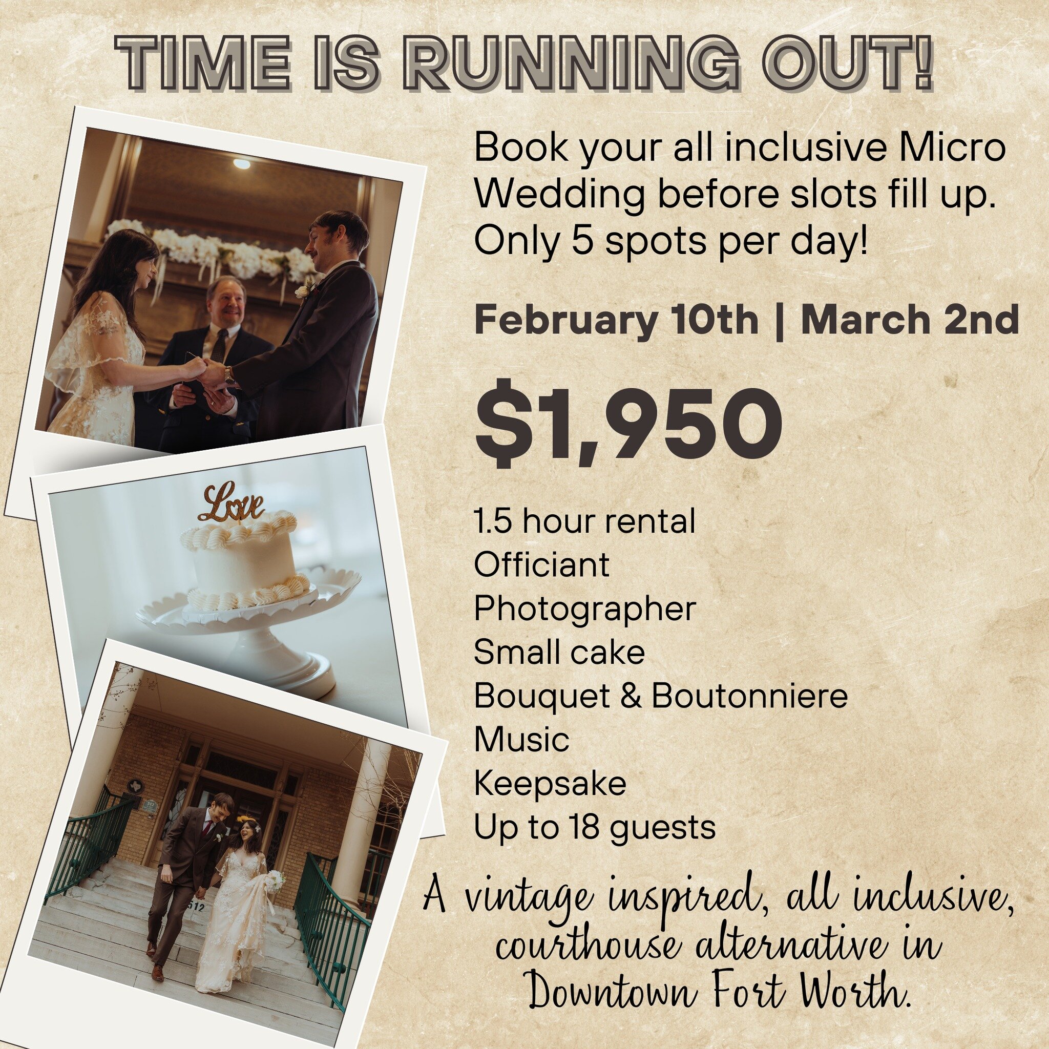 If you're on a tight budget but still want an absolutely stunning wedding, this deal is for you. We are offering all inclusive micro weddings at Historic 512! Visit our website for more information: https://www.historic512.com/micro-wedding